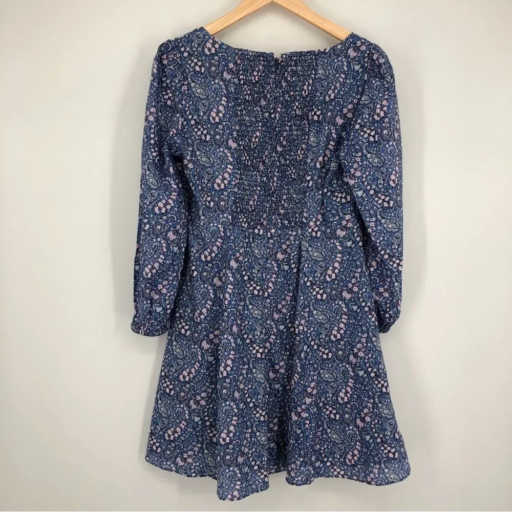 J. Crew Liberty Fabric Sweetheart Long Sleeve Mini Dress Blue Size‎ 4